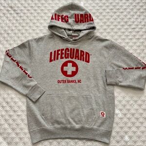 Lifeguard OBX Outer Banks NC Pullover Hoodie Sweatshirt Gray Red Beach Size M